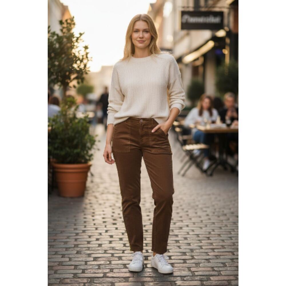 Nili Lotan Jenna Twill Espresso Brown USA Raw Hem Ankle Pant Size 8 Edgy Grunge